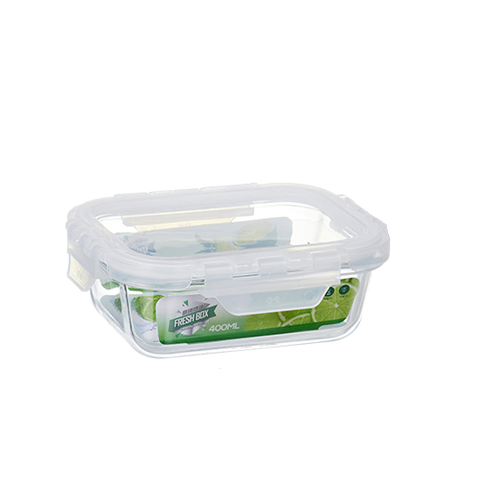 400ml Borosilicate Rectangle Glass Food Storage Container With Microwave, Freezer & Dishwasher Safe NFH-77850